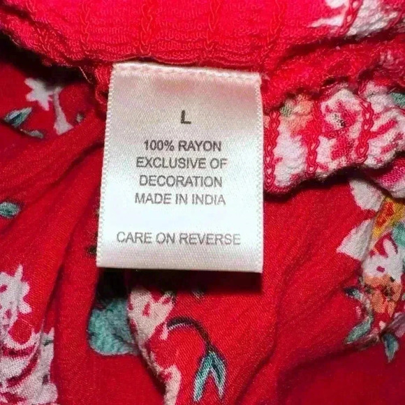 Dizzire Red Floral Blouse with Gathered Drawstring / Size L - Picture 11 of 14